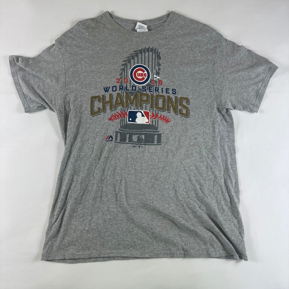 Mens Chicago Cubs 2016 World Series‎ Champions Majestic T Shirt Gray Large